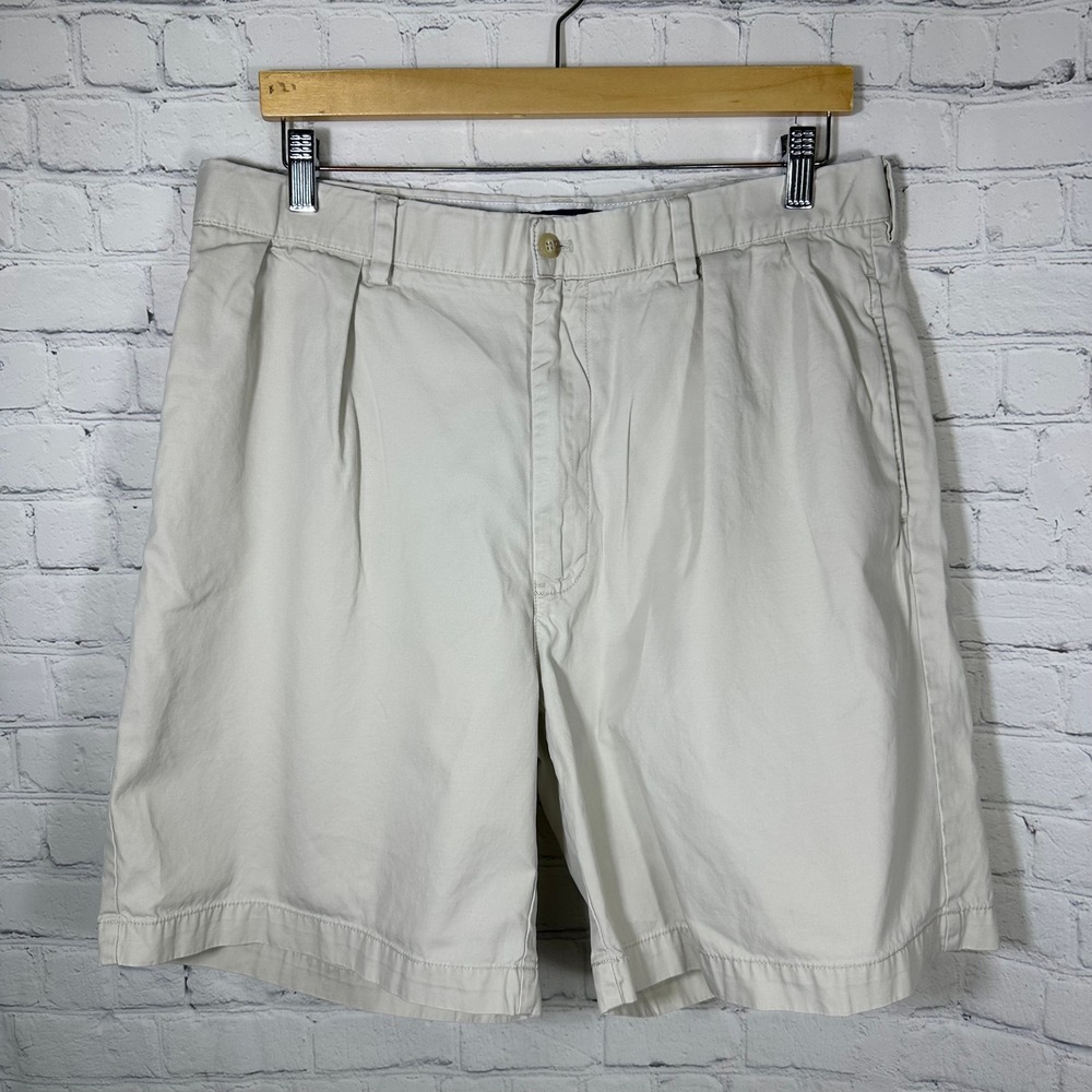 Polo Ralph Lauren Shorts 36 Mens Pleated Chino Crest Tan Beige Shield Patch